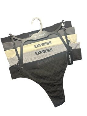 Express Women's Thong Panties Trio - Black, Gray, Cream